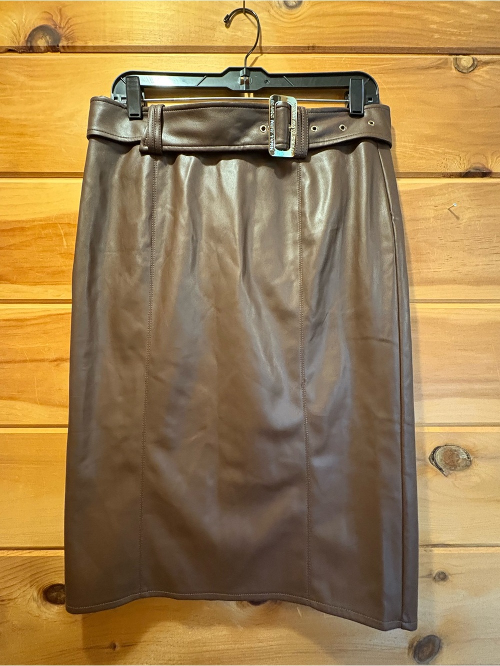 Marc New York NWT size Small Chocolate Brown Faux Leather Belted Pencil Skirt
